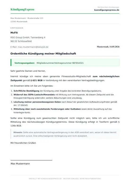 Rechtssicheres Kündigungsschreiben als PDF
