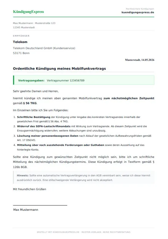 Rechtssicheres Kündigungsschreiben als PDF